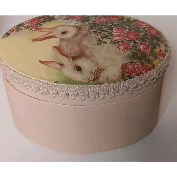 Set of 3 Easter Bunny Rabbit Chicks Oval Boxes Home Decor Gift Victorian Lace - Picture 10 of 13